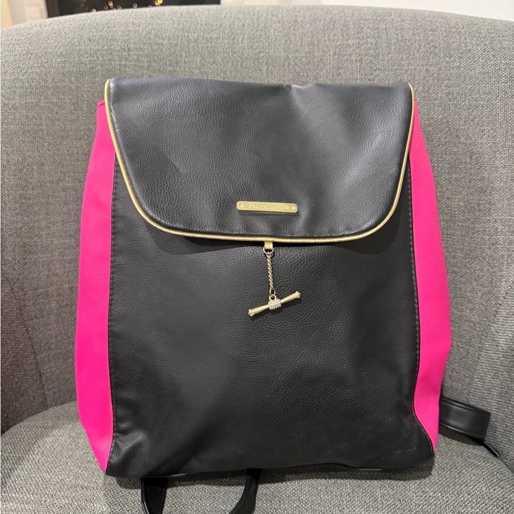 Juicy Couture Black and Pink Backpack with Gold Trim